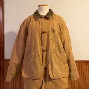 L.L. Bean Tan Field Jacket with Green Collar